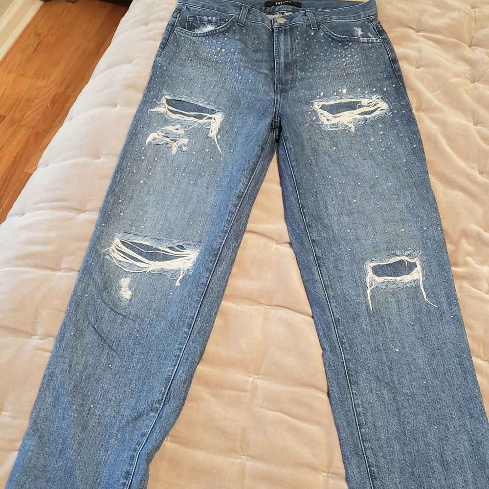 J Brand Blue Distressed Boyfriend Jeans